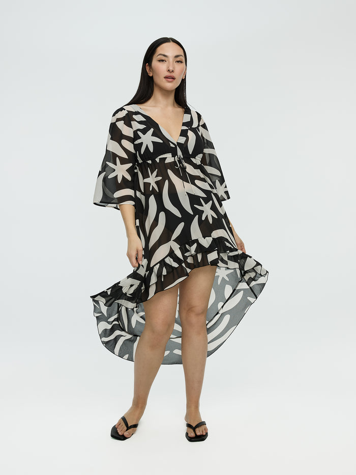 V-Neck Cover Up with High-Low Hem
