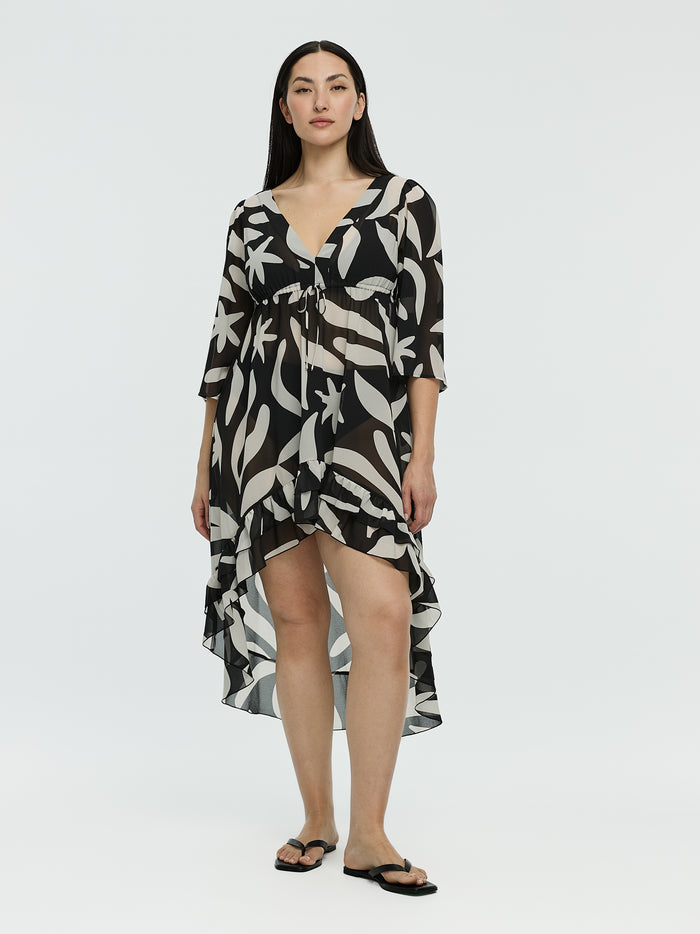 V-Neck Cover Up with High-Low Hem