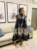 V-Neck One-Shoulder African Print Dress