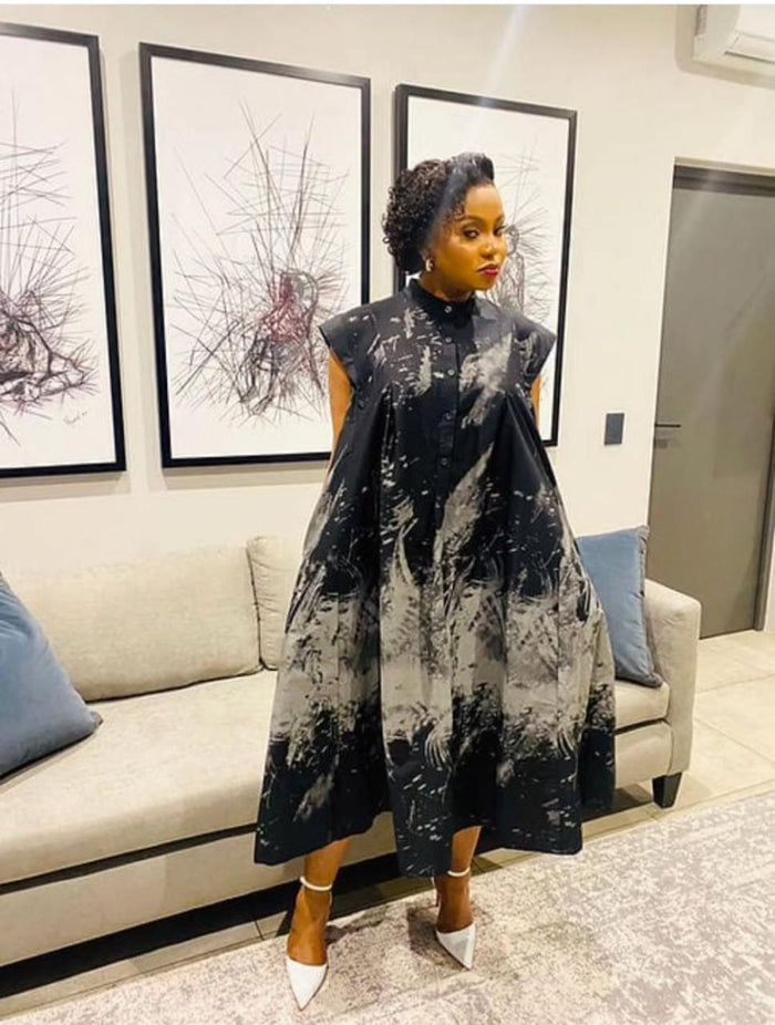 V-Neck One-Shoulder African Print Dress