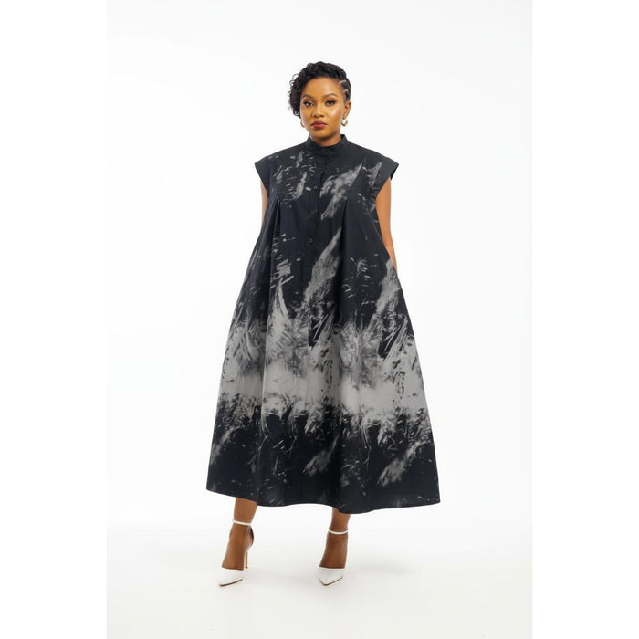 V-Neck One-Shoulder African Print Dress
