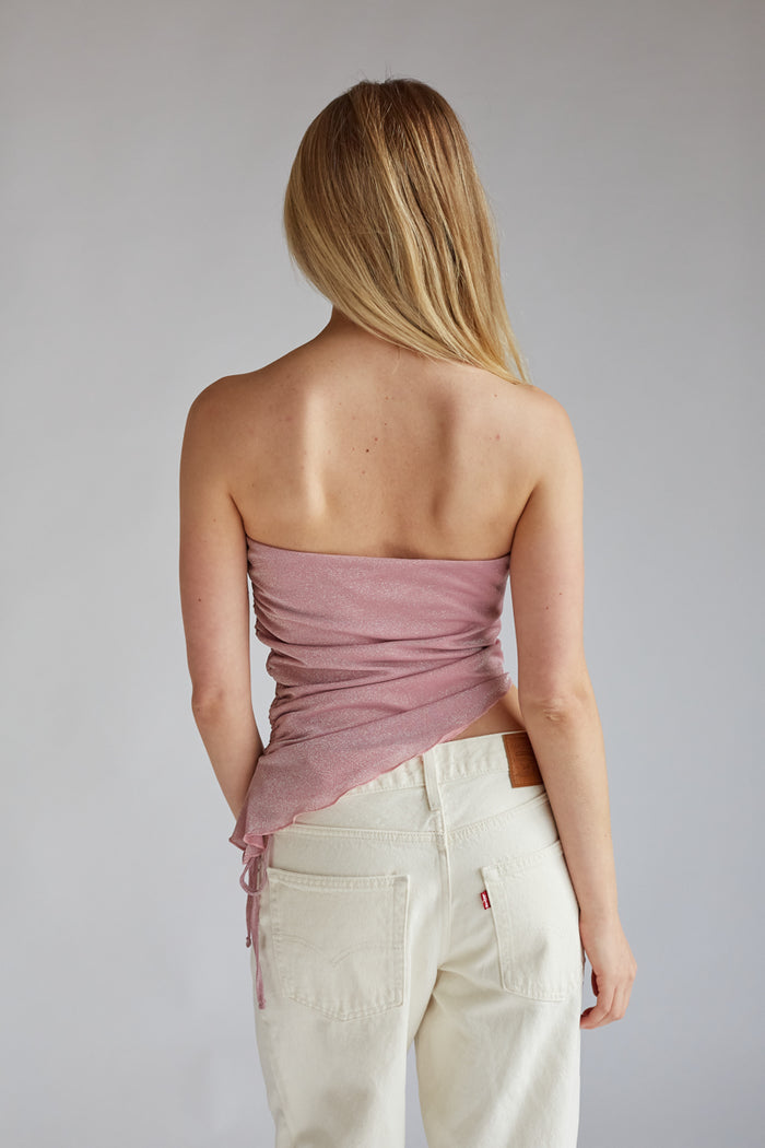 strapless pink glitter asymmetrical top | pink birthday outfit inspo