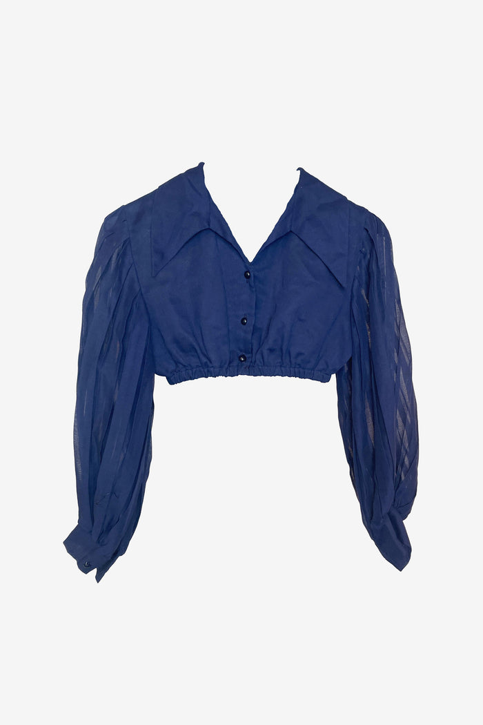 Vintage 60s Jo Matthews Pleat Sleeve Crop Top image 0