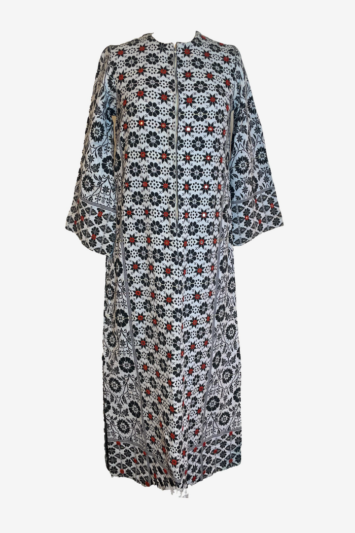 Vintage Floral Zip-Front Heavy Cotton Kaftan Maxi Dress image 0