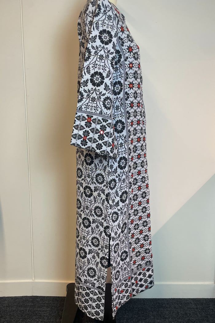 Vintage Floral Zip-Front Heavy Cotton Kaftan Maxi Dress image 1
