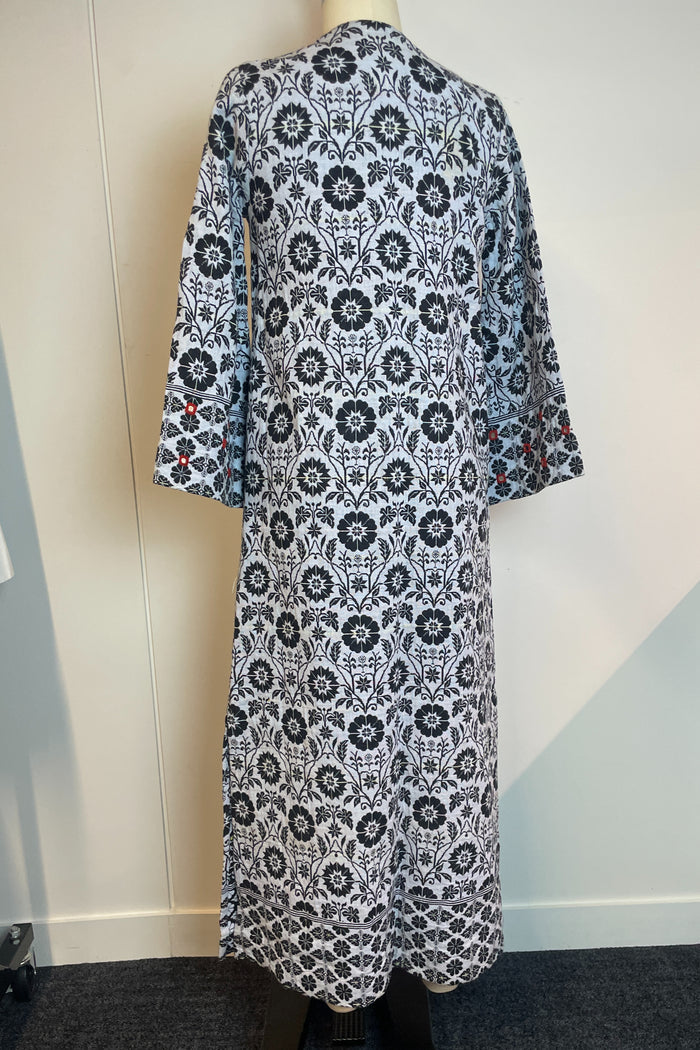 Vintage Floral Zip-Front Heavy Cotton Kaftan Maxi Dress image 2