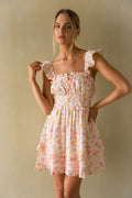 pink-image | Front view | sunset floral ruffle babydoll mini dress | sundress