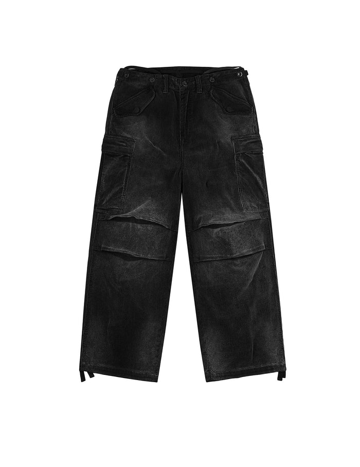 Washed Daicock Embroidery Wide-leg Corduroy Cargo Pants