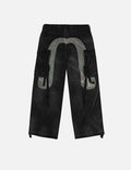 Washed Daicock Embroidery Wide-leg Corduroy Cargo Pants