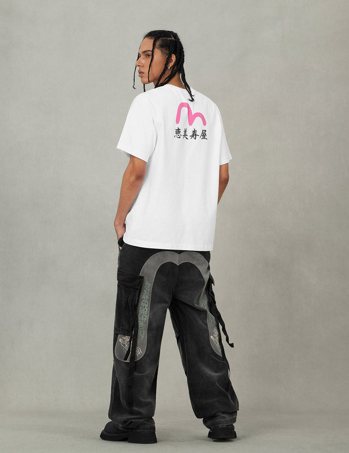 Washed Daicock Embroidery Wide-leg Corduroy Cargo Pants