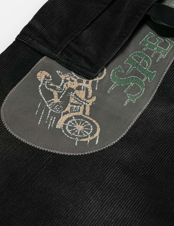 Washed Daicock Embroidery Wide-leg Corduroy Cargo Pants