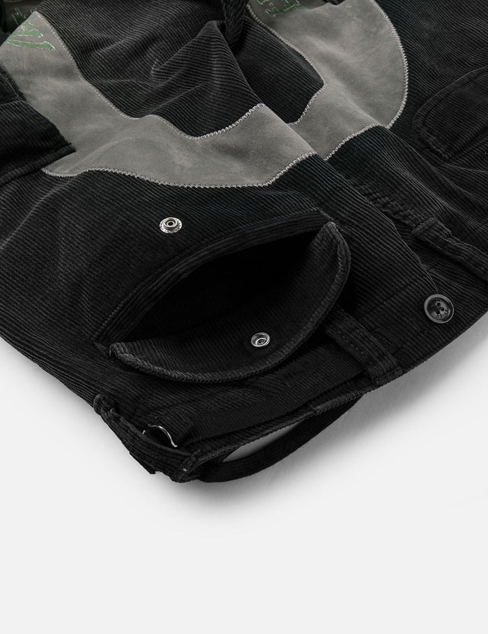 Washed Daicock Embroidery Wide-leg Corduroy Cargo Pants