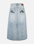 Washed Deconstructed Seagull Fashion Fit Demin Midi Skirt