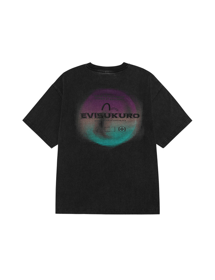 Washed Distressed Pocket and Gradient Print Loose Fit T-shirt