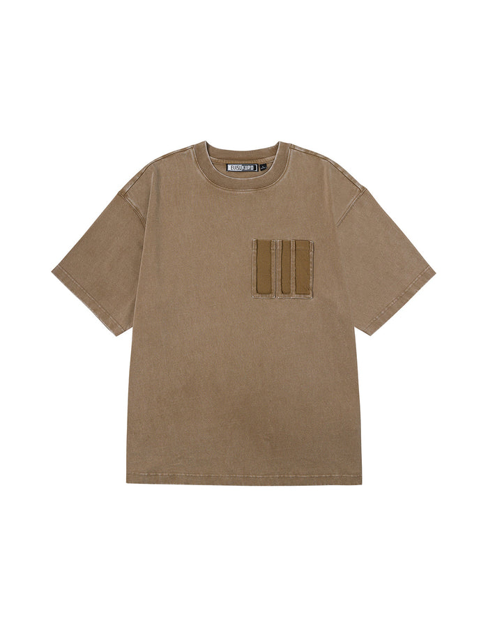 Washed Distressed Pocket and Gradient Print Loose Fit T-shirt