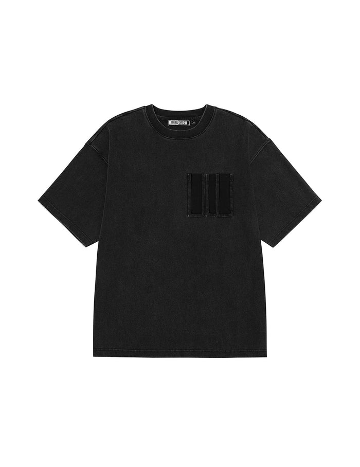 Washed Distressed Pocket and Gradient Print Loose Fit T-shirt
