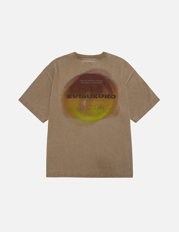 Washed Distressed Pocket and Gradient Print Loose Fit T-shirt