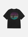 Washed Distressed Pocket and Gradient Print Loose Fit T-shirt