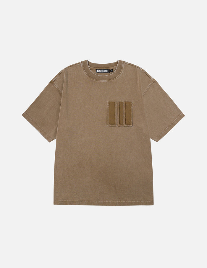 Washed Distressed Pocket and Gradient Print Loose Fit T-shirt