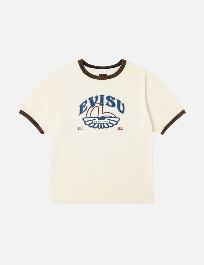 Washed Seagull and Logo Print Regular Fit Ringer T-shirt