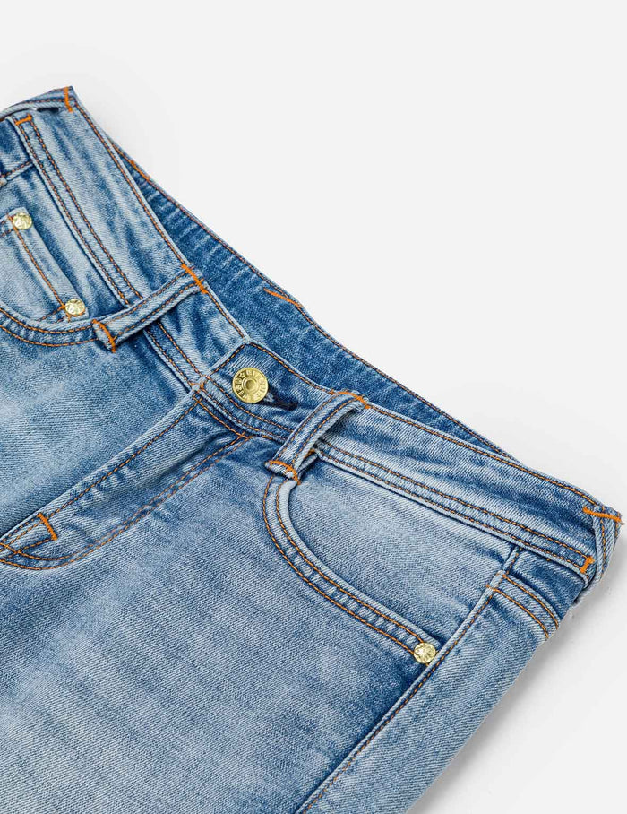 Washed Seagull and Totem Embroidery Bootcut Jeans