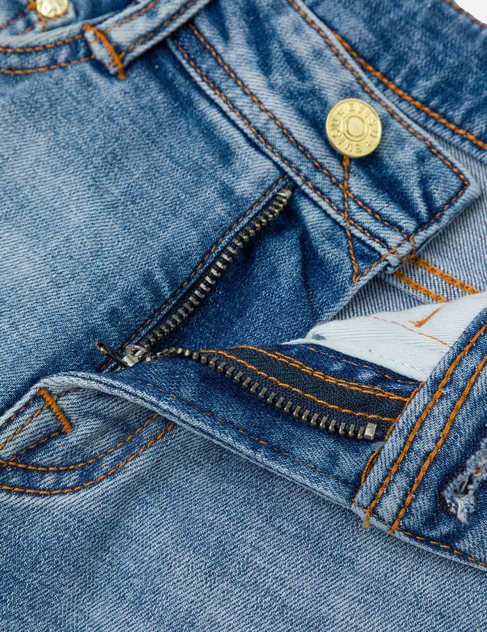 Washed Seagull and Totem Embroidery Bootcut Jeans
