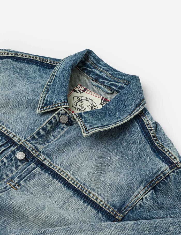 Washed Seagull Appliqué Embroidery Relax Fit Denim Jacket