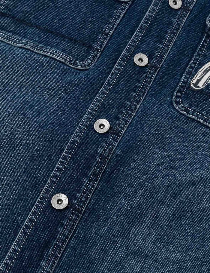 Washed Seagull Embroidery Regular Fit Denim Shirt