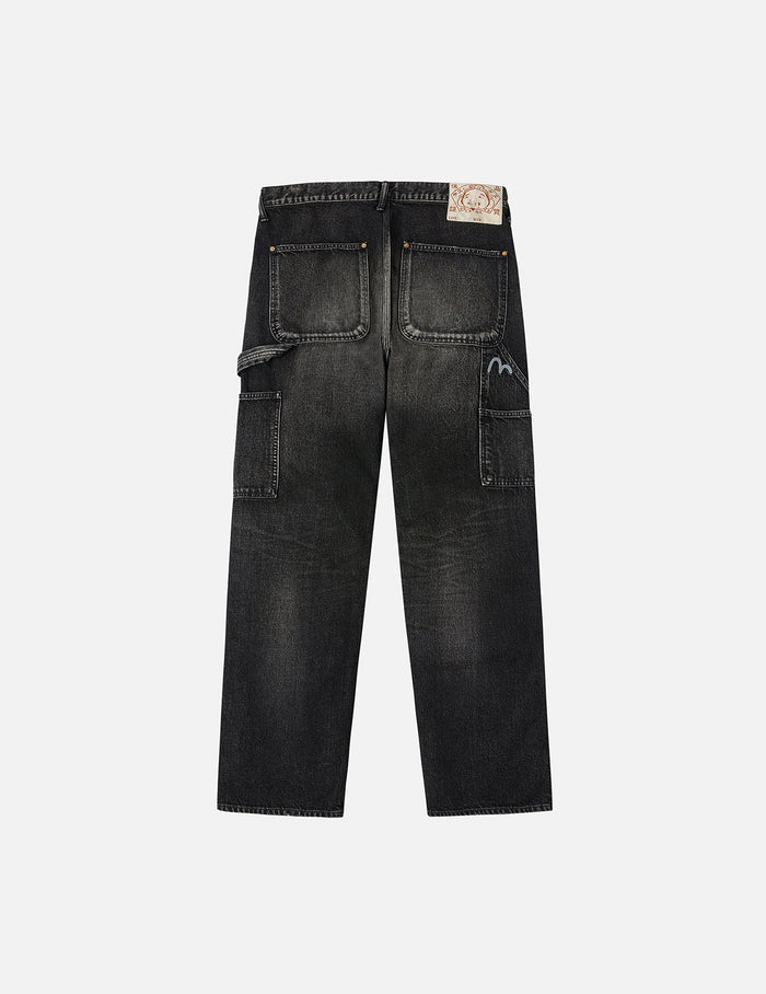Washed Seagull Print Regular Fit Painter Jeans