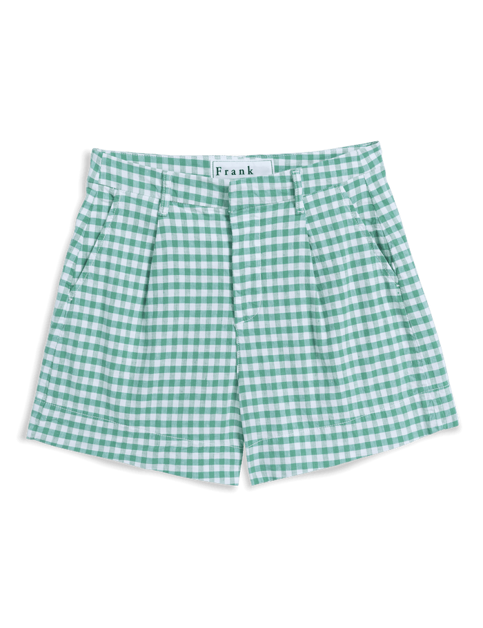 Green and white checkered shorts on a transparent background