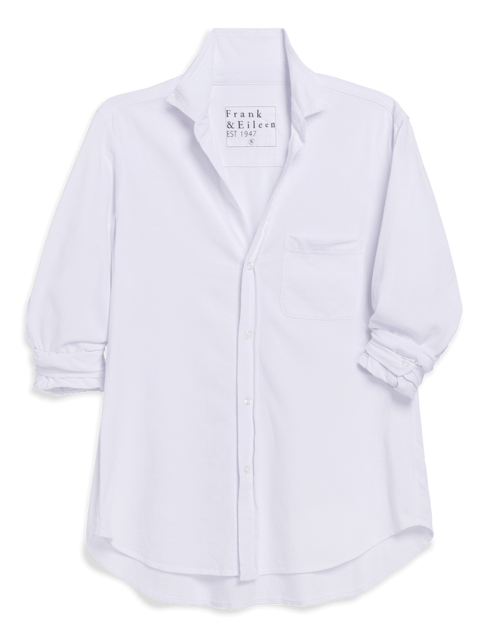 White shirt with brand label on a black background
