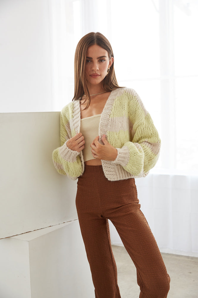 Green striped cardigan