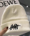 White HEART Embroidered Knit Beanie – Unisex Winter Hat
