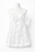 White Lace Babydoll Lingerie Set – Sheer Floral Slip Dress with Matching Panty for Women