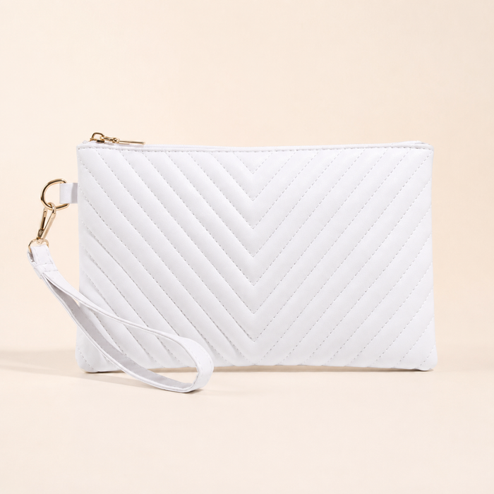 White Quilted Wristlet Clutch Bag