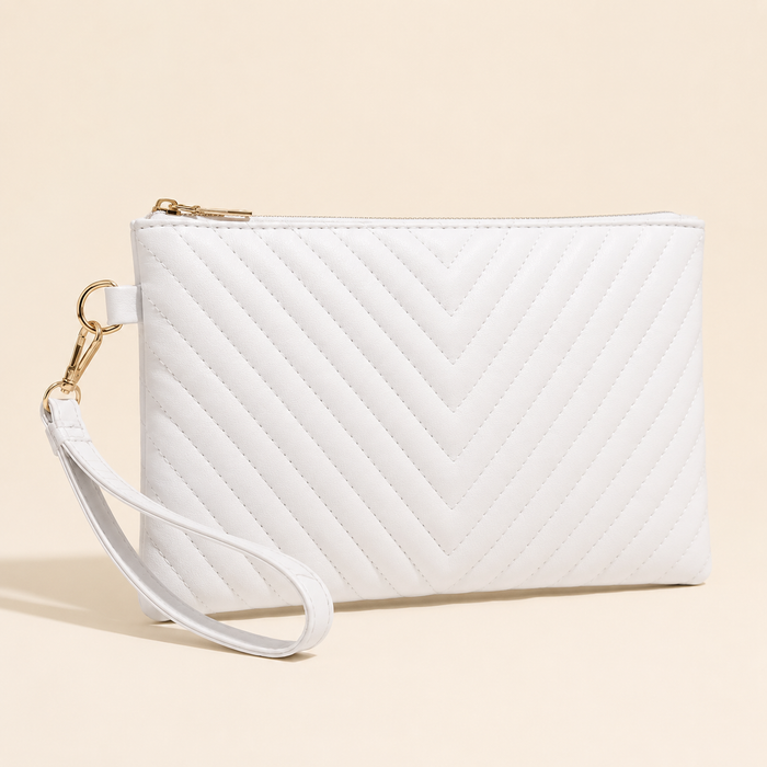 White Quilted Wristlet Clutch Bag