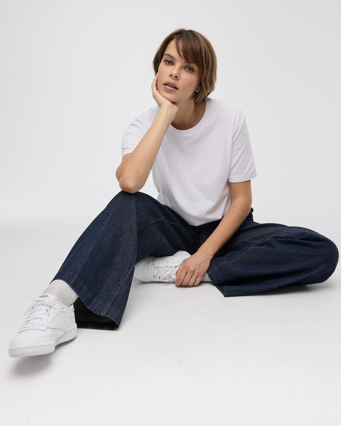 Wide-Leg Mid-Rise Denim Trousers