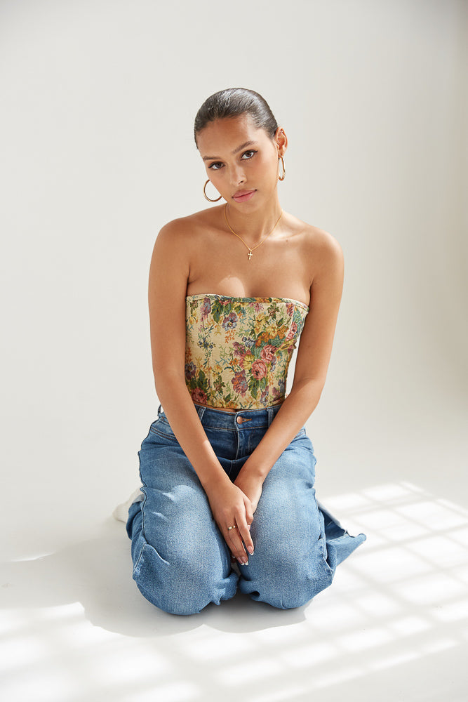 strapless floral corset top - tapestry corset top