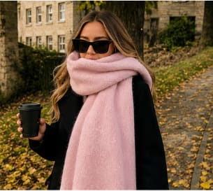 Winter Scarf for Women – Soft Pink Long Knit Scarf – Warm Elegant Shawl