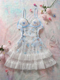 Women Butterfly Embroidered Babydoll Lingerie Dress – Sheer Mesh Nightwear
