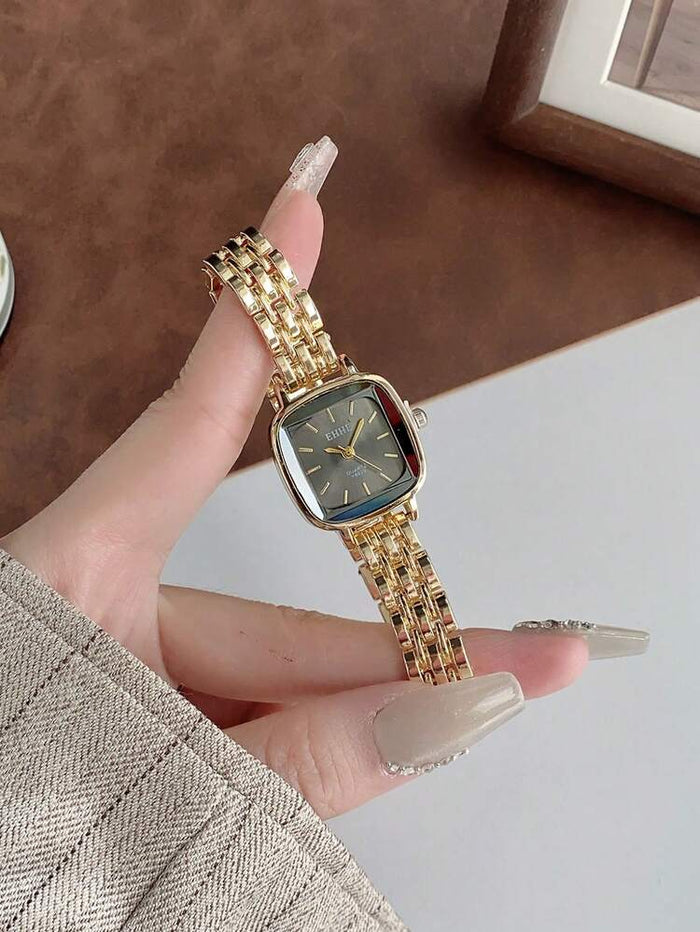Women Classic Gold Watch – Square Dial Stainless Steel Bracelet