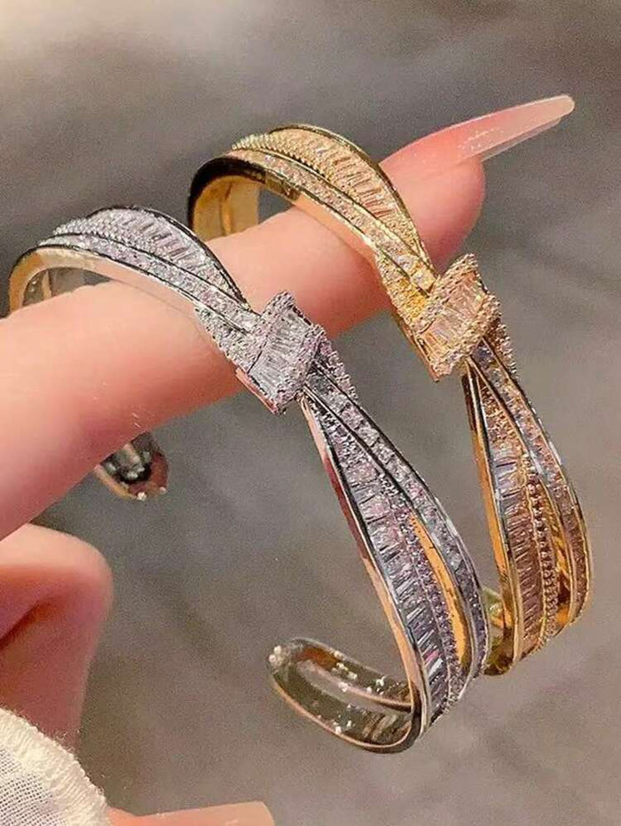 Women Crystal Bow Bracelet – Luxury Zircon Cuff Bangle