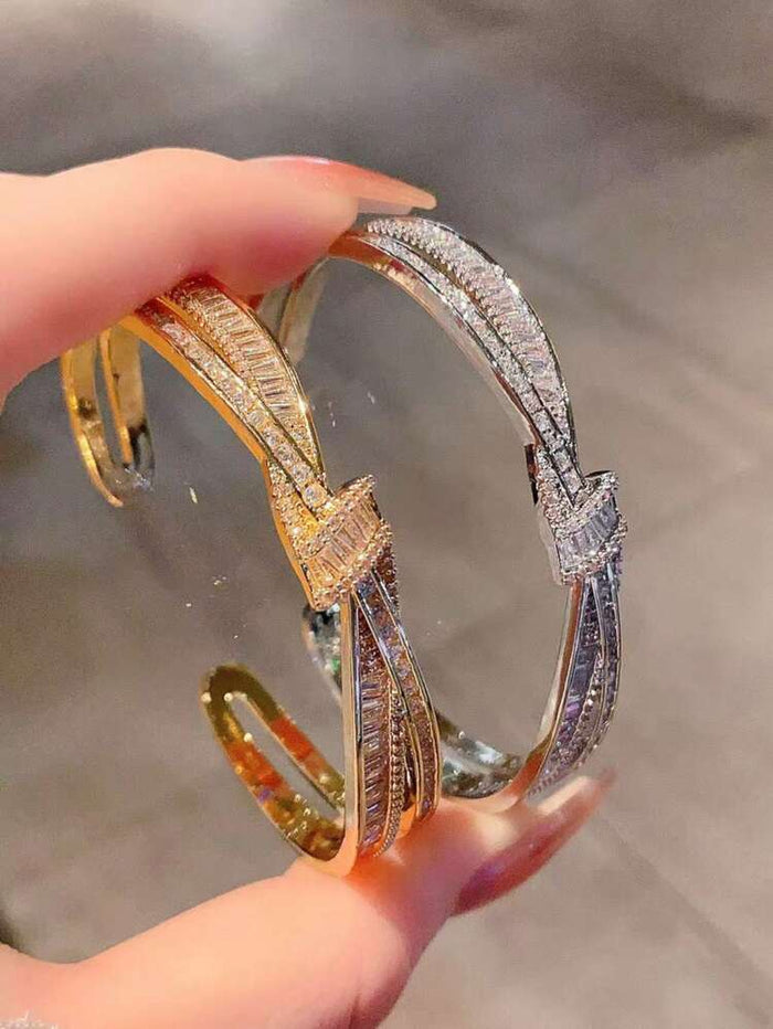 Women Crystal Bow Bracelet – Luxury Zircon Cuff Bangle