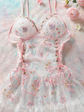Women Embroidered Mesh Babydoll Dress – Floral Sheer Lingerie Nightwear