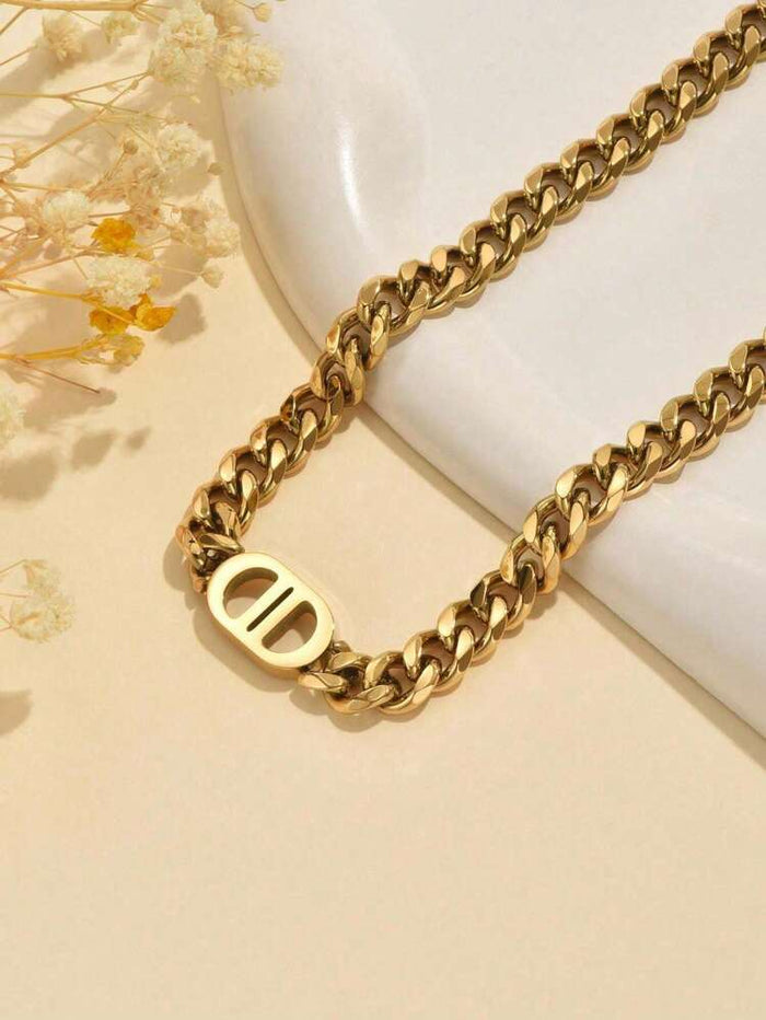 Women Gold Chain Necklace & Bracelet Set – Luxury Cuban Link Jewelry Set