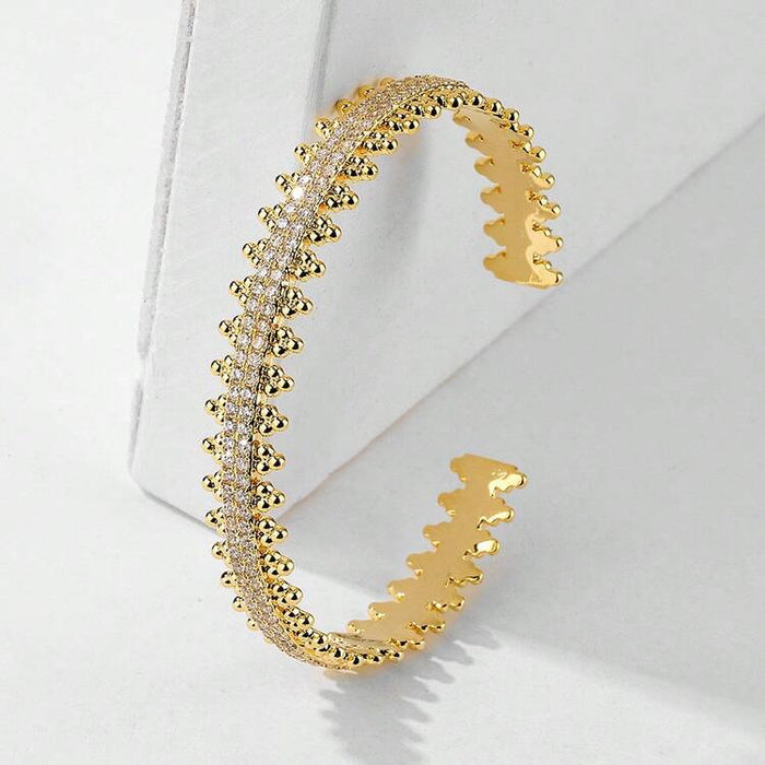 Women Gold Crystal Bracelet & Ring Set – Luxury Open Cuff Jewelry
