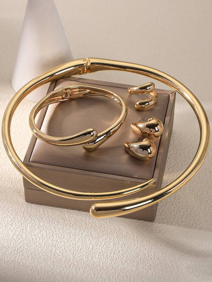 Women Gold Jewelry Set – Minimalist Necklace, Bracelet, Ring & Earrings