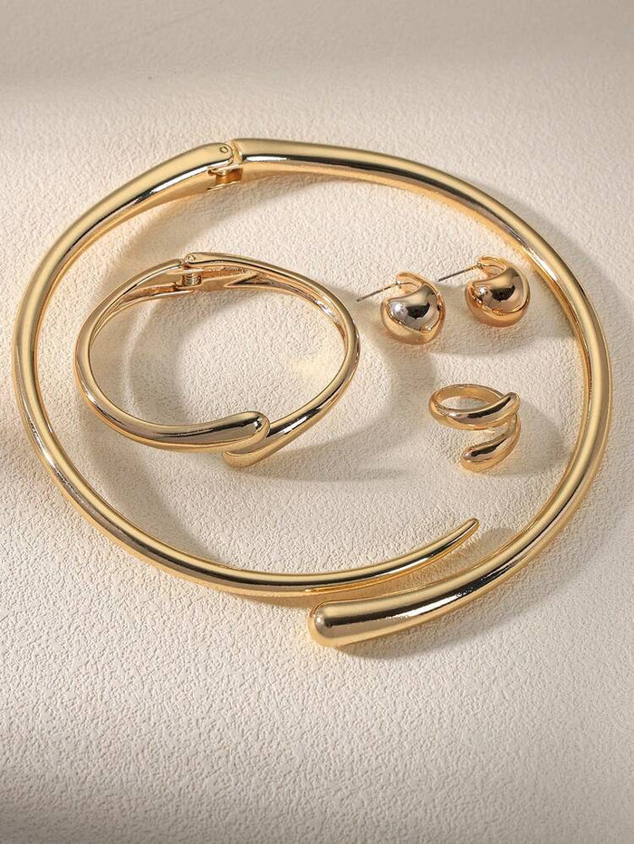 Women Gold Jewelry Set – Minimalist Necklace, Bracelet, Ring & Earrings