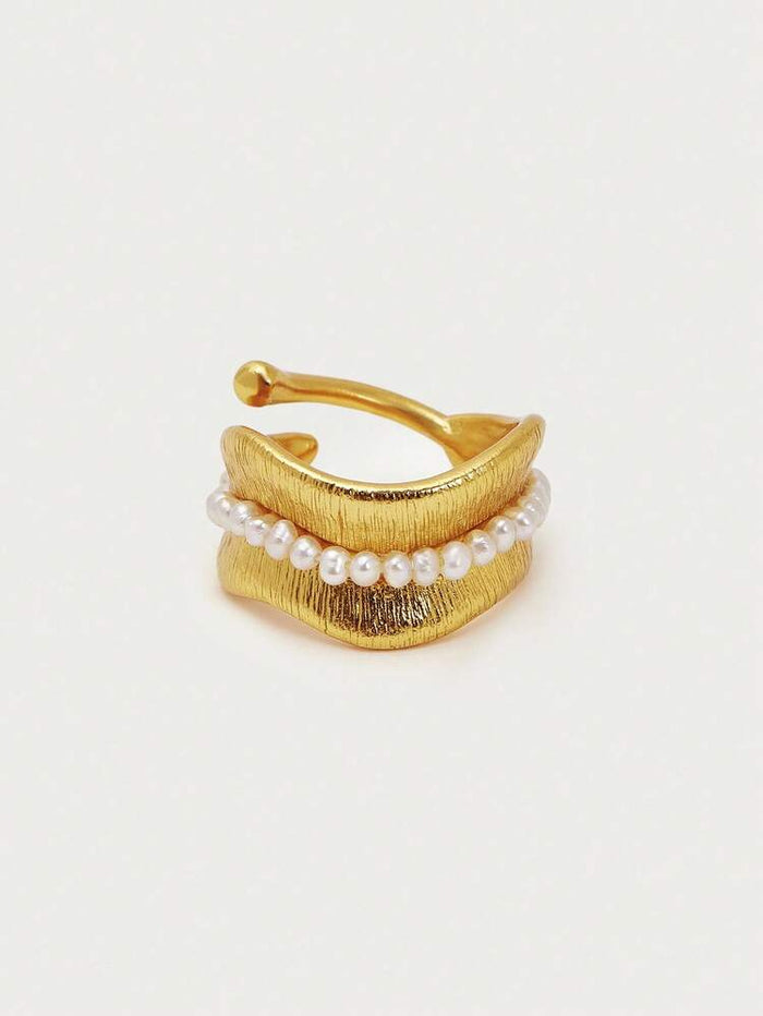 Women Gold Pearl Ring – Elegant Layered Adjustable Ring