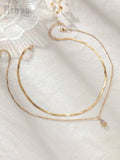 Women Layered Gold Necklace – Snake Chain & Crystal Drop Pendant